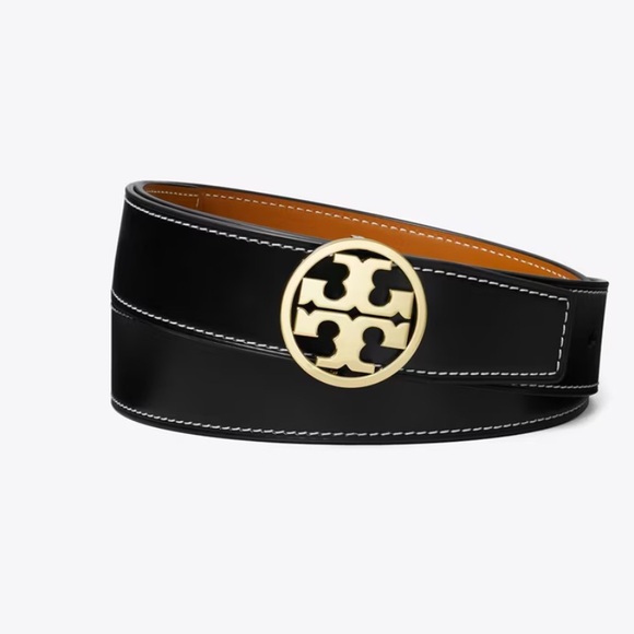 TORY BURCH 1.5” Pebbled leather reversible belt Strap black Tan M MISSING Buckle - Picture 11 of 12